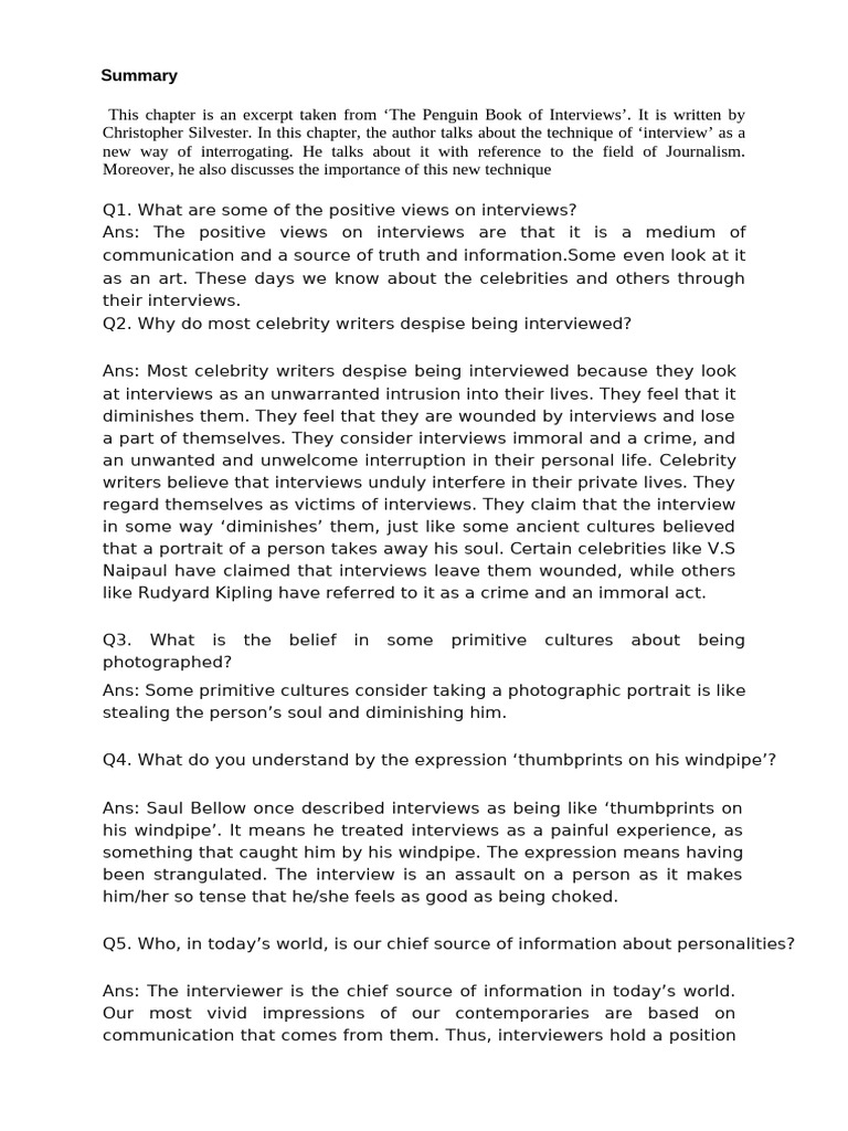 Interviews: Perspectives and Impact | PDF | Novels