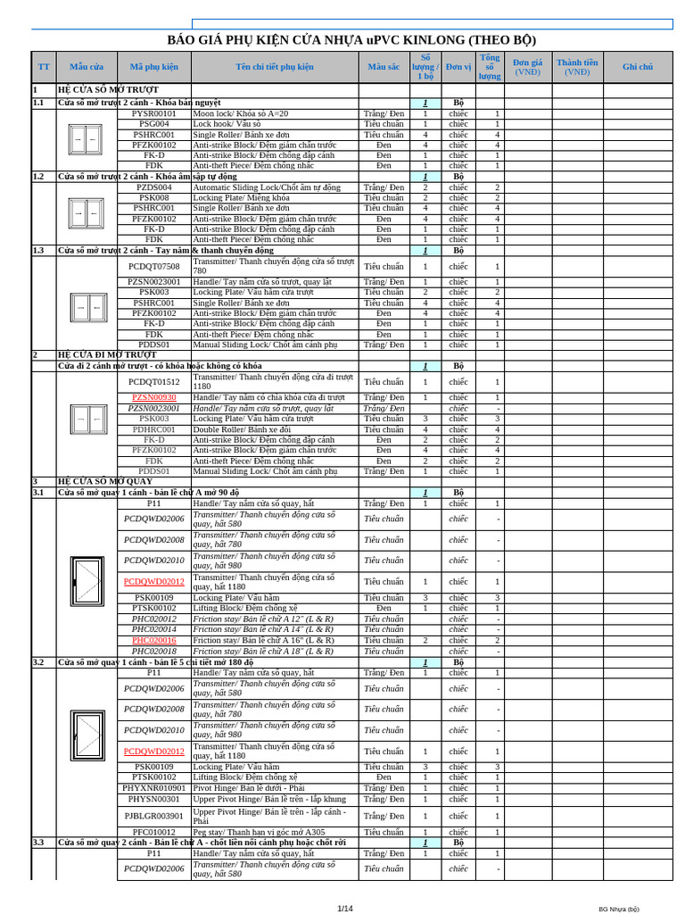 Phương Án Phụ Kiện Kinlong 10.4.15 | PDF