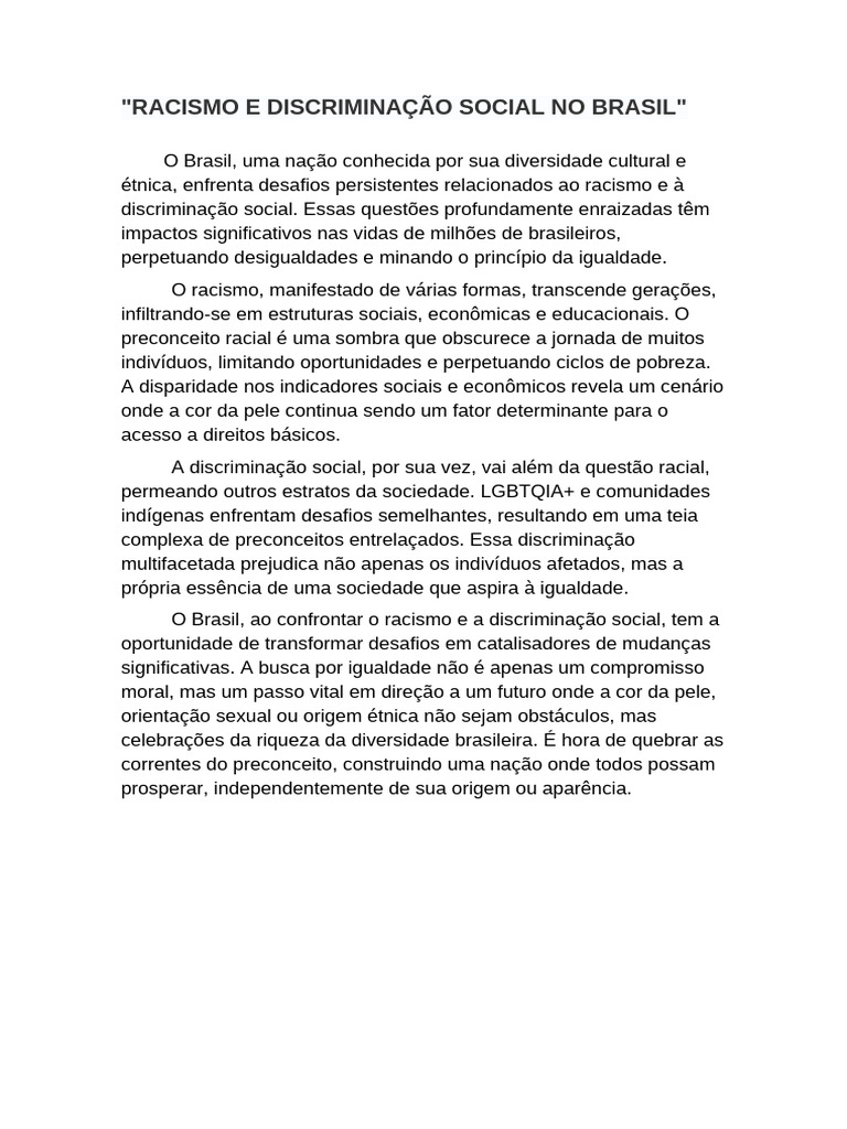 Racismo e Discriminação no Brasil | PDF