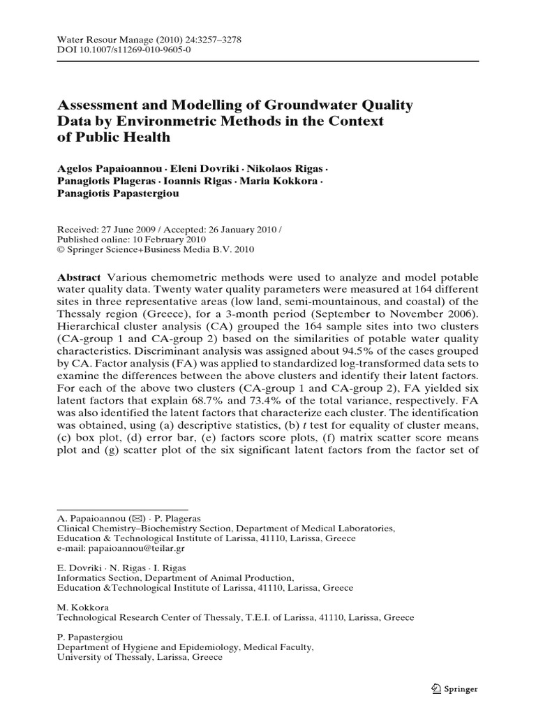 2020.12.modelling of Groundwater Quality Statistical Analysis | PDF ...