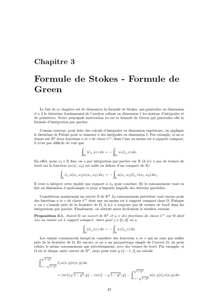 Formule de Stokes Formule de Green Chapitre 3 PDF Intégral — free download