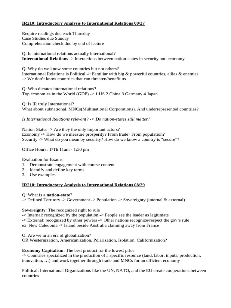 Intro to International Relations Concepts | PDF | Free Trade ...