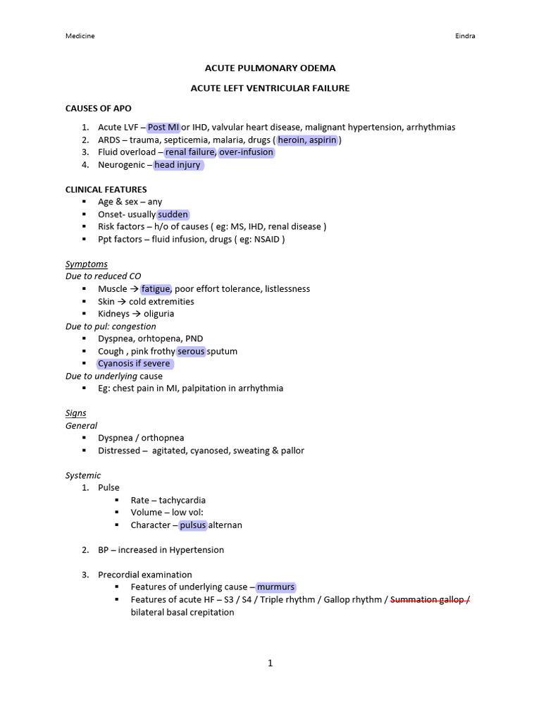Acute Pulmonary Oedema | PDF | Heart Failure | Cardiovascular System