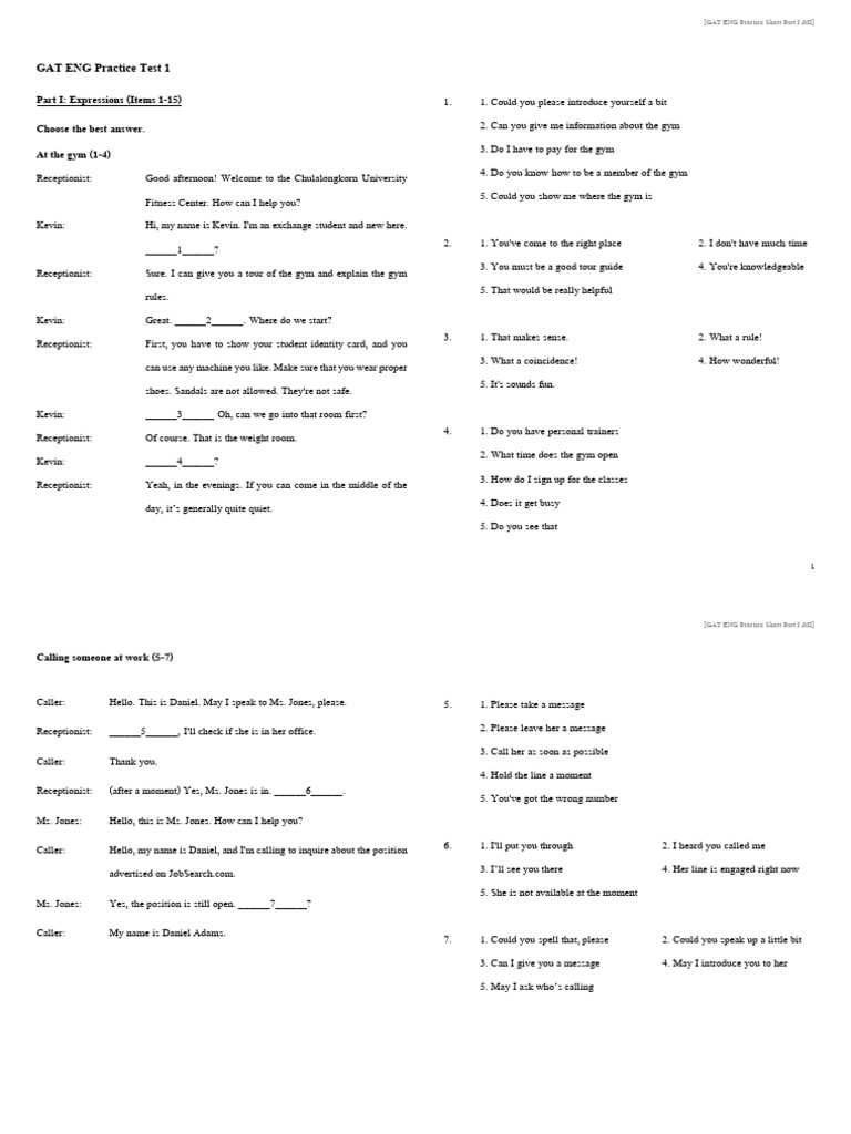 GAT ENG Practice Test Overview | PDF | Cakes | School Counselor