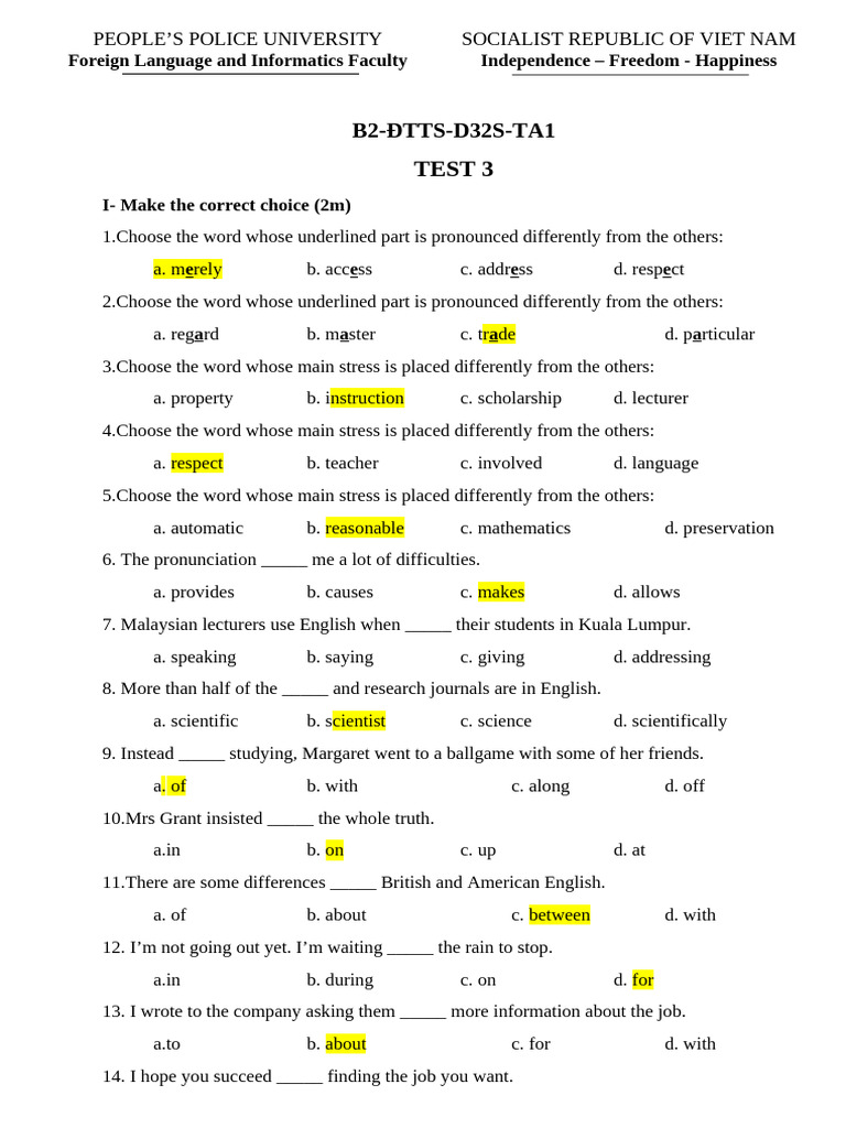 Test 3 | PDF | English Language | Actor