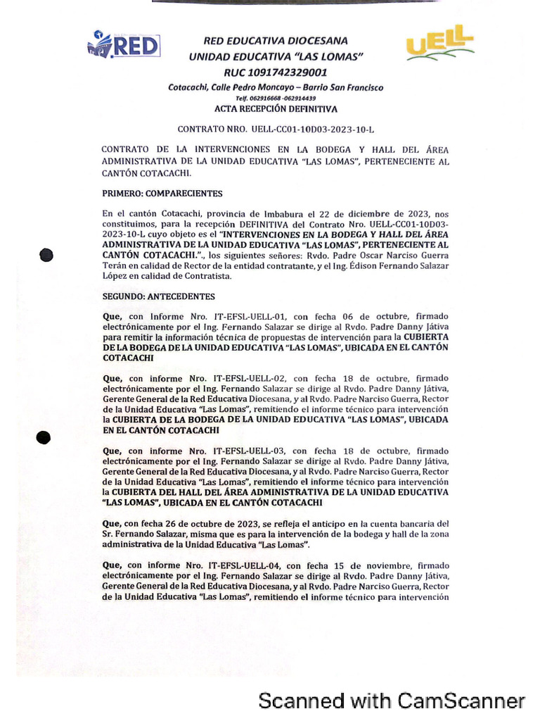 Acta Entrega Recepción Definitiva UELL | PDF
