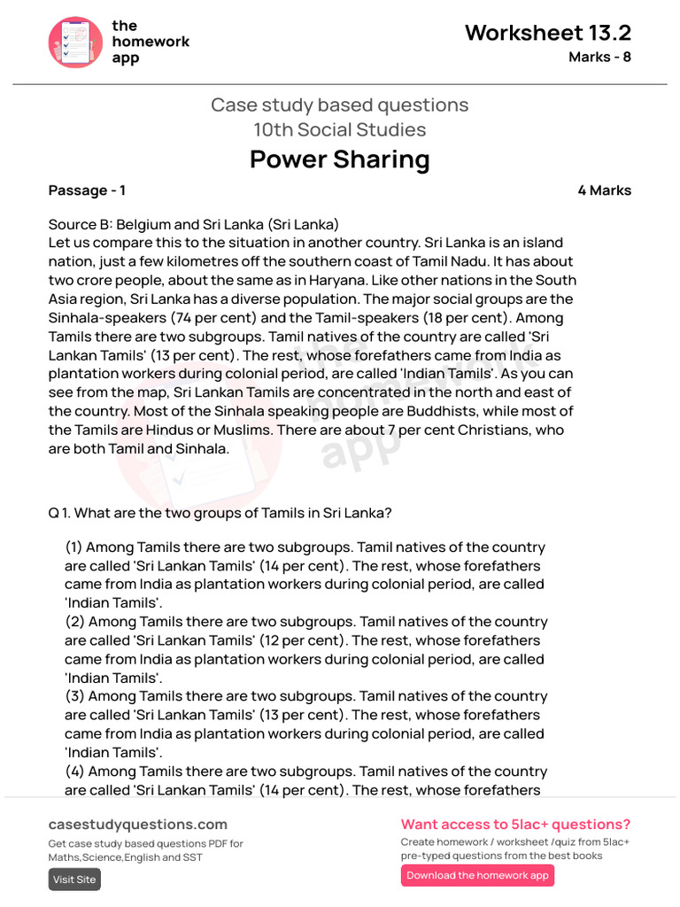 Case Study Questions for 10th SST | PDF | Tamils | Sri Lanka