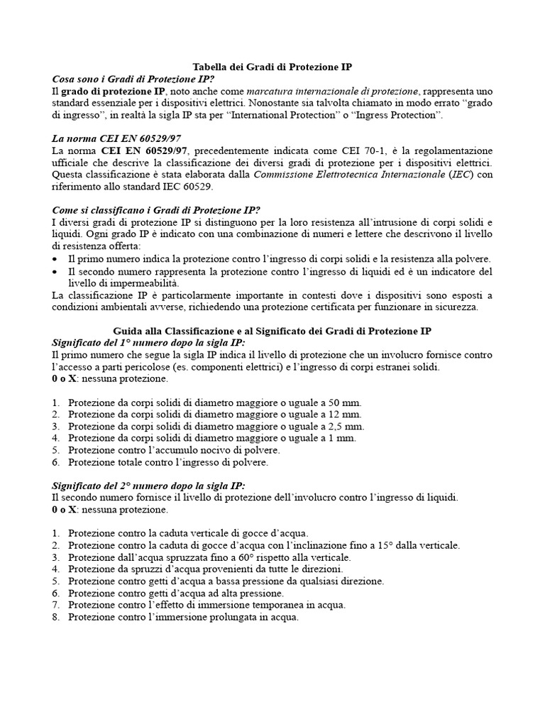 Tabella Dei Gradi Di Protezione IP | PDF