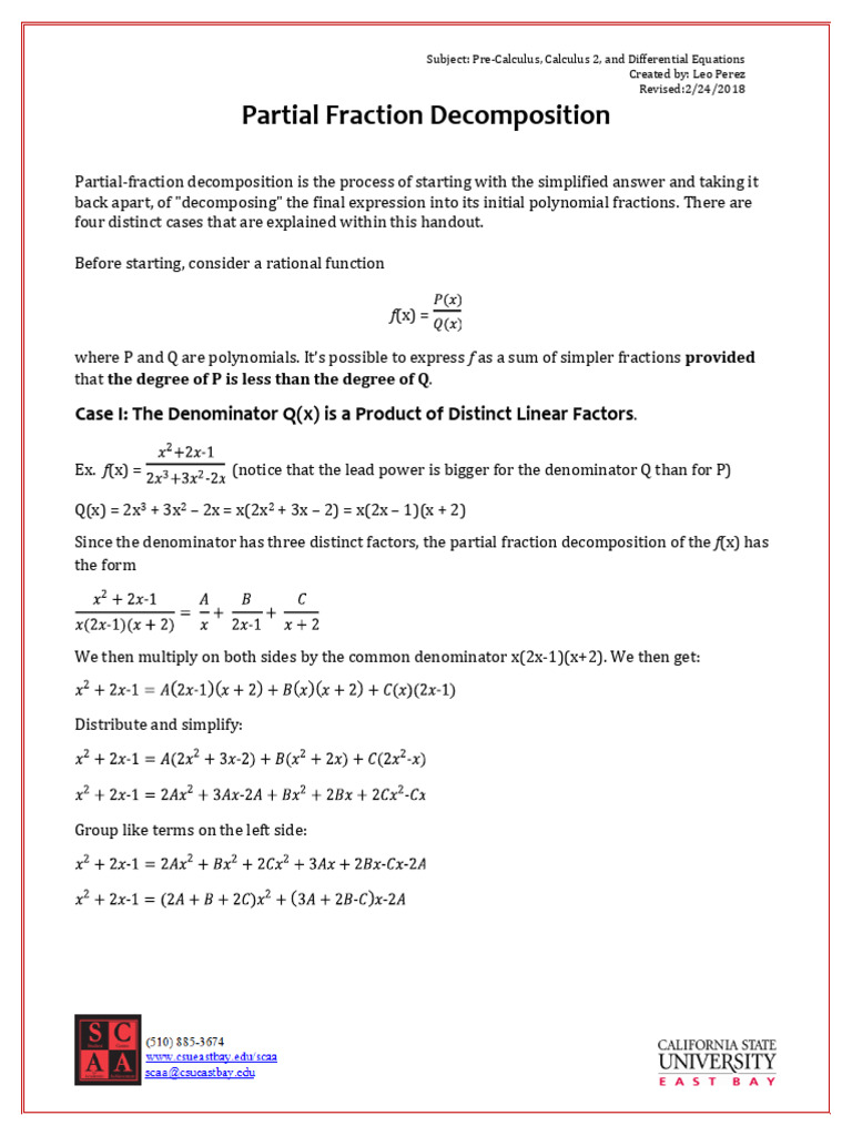 Partial Fraction Decomposition Cases | PDF | Mathematical Concepts ...