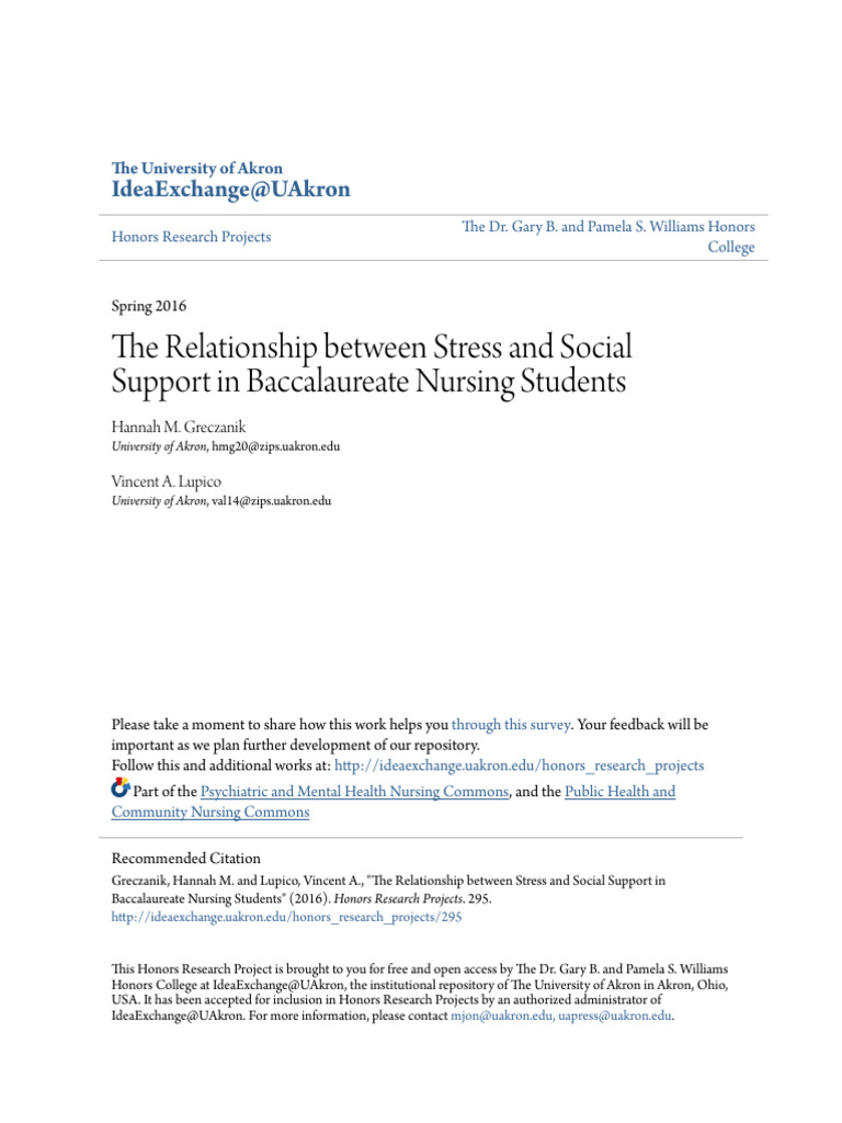 The Relationship Between Stress and Social Support in Baccalaurea | PDF ...