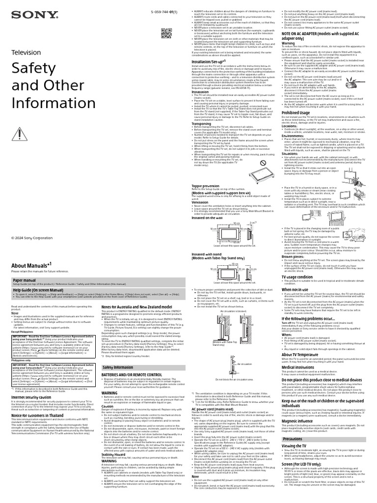 Safety and Other Information: Television | PDF | Ac Power Plugs And Sockets | Alternating Current