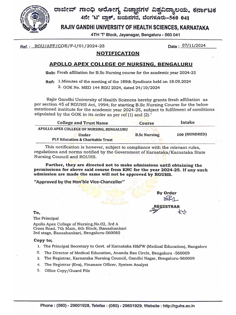 Notification Apollo Apex College of Nursing 8 Nov 2024 1-19 PM | PDF