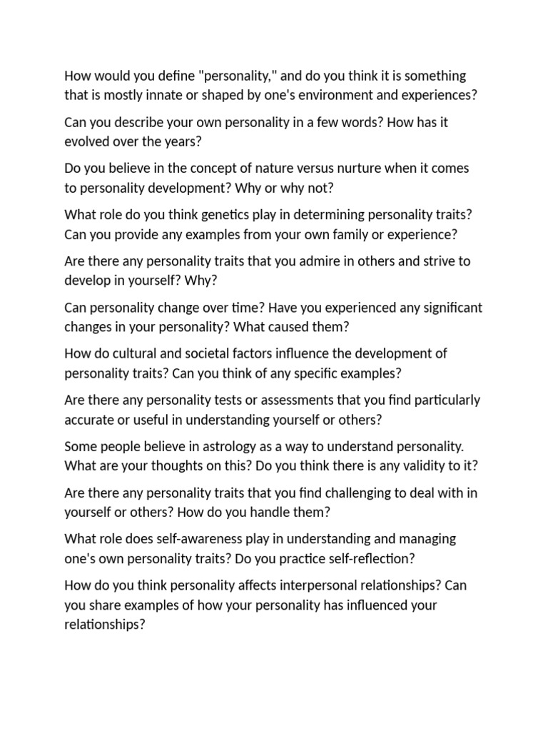 Personality Discussion Questions | PDF | Extraversion And Introversion ...