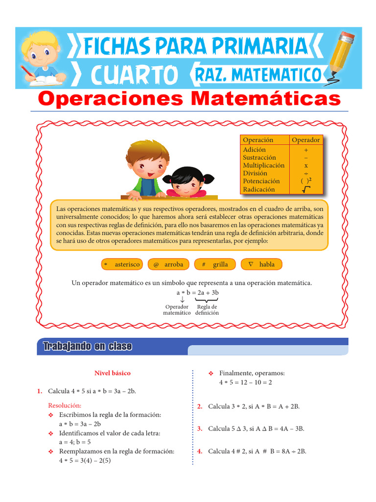 Operaciones Matemáticas para Cuarto de Primaria | PDF | Matemática ...