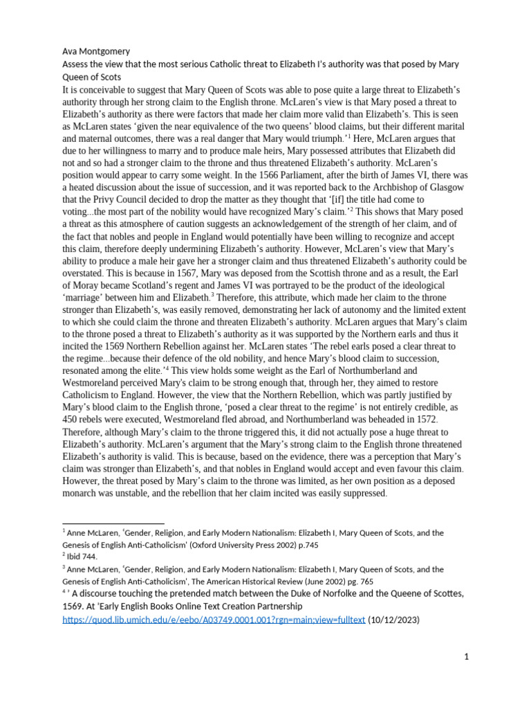 Mary Queen of Scots: Threat to Elizabeth I | PDF