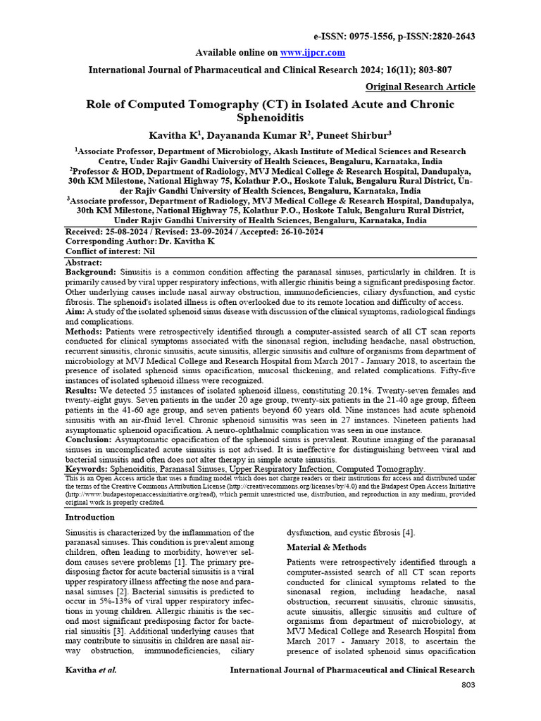 IJPCR, Vol 16, Issue 11, Article 128 | PDF | Ct Scan | Medical Specialties