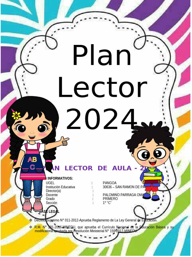 Plan Lector 2024 para Primer Grado | PDF | Salón de clases | Educación ...