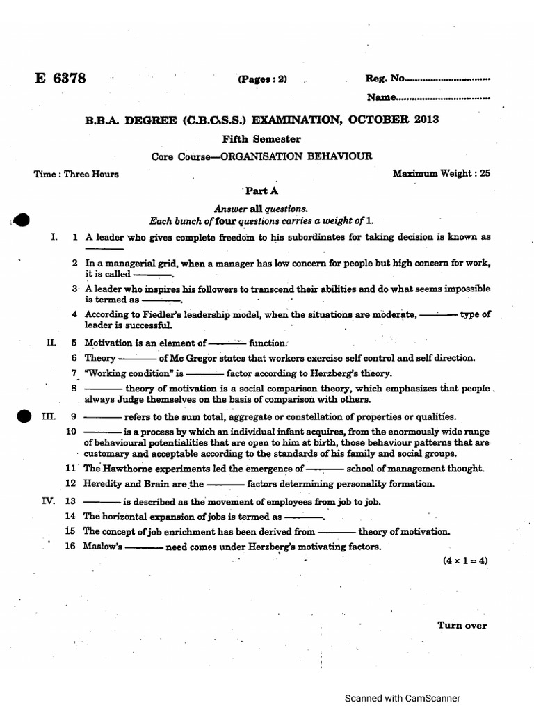 Bba 5 Sem Organisational Behaviour e 6378 Oct 2013 | PDF