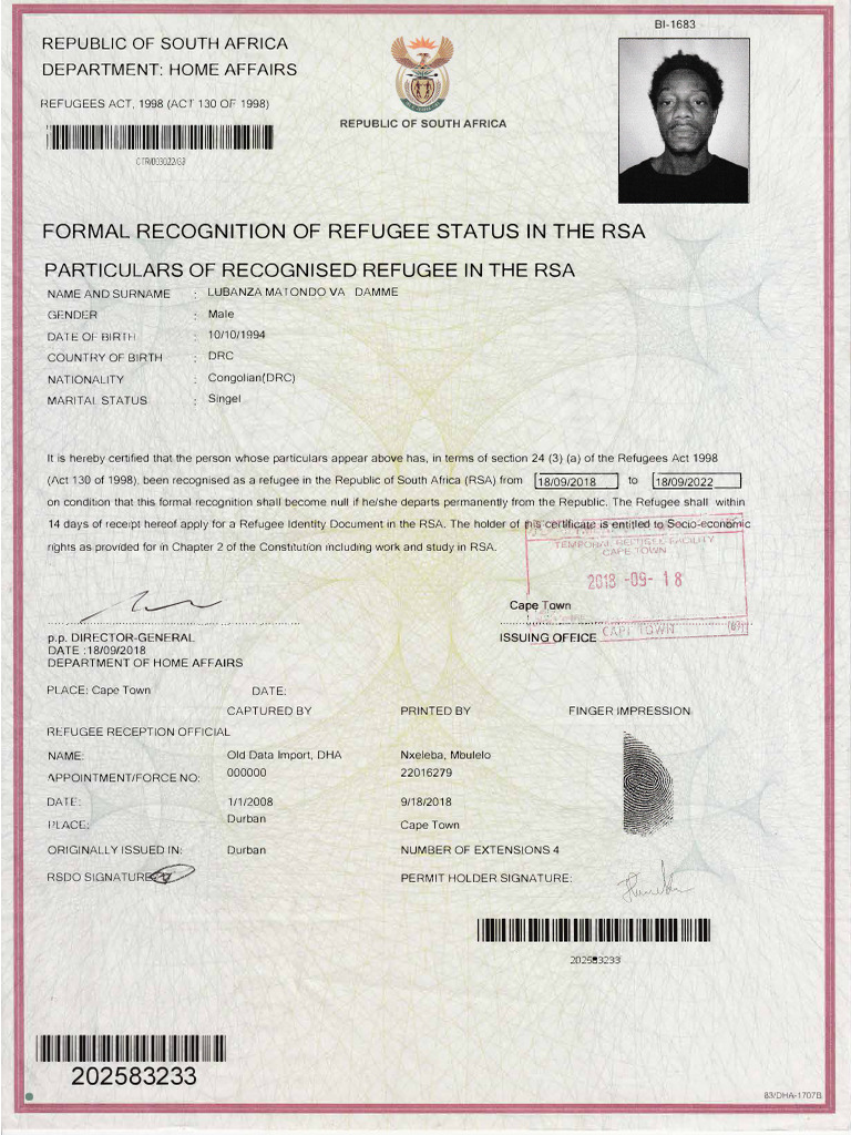 Refugee Status Recognition in South Africa | PDF | Government And ...