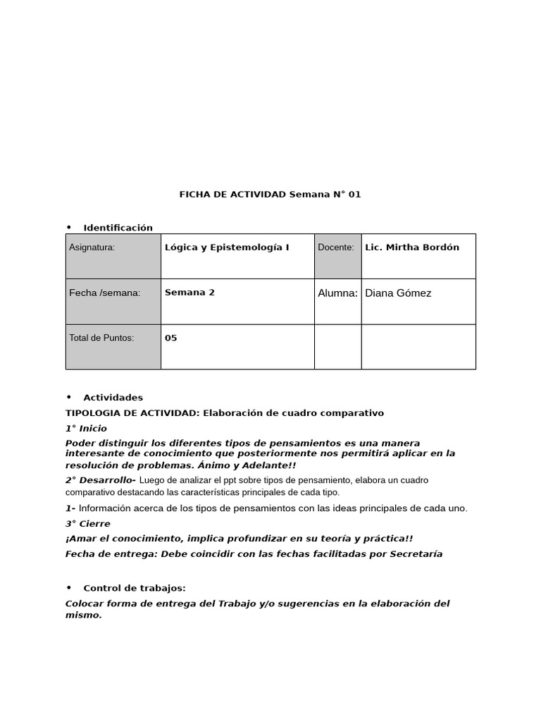Práctica Asignada Semana 2 Lógica y Epistemología | PDF