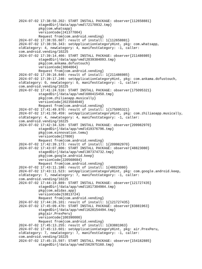 Android App Installation Logs 2024 | PDF | Android (Operating System ...