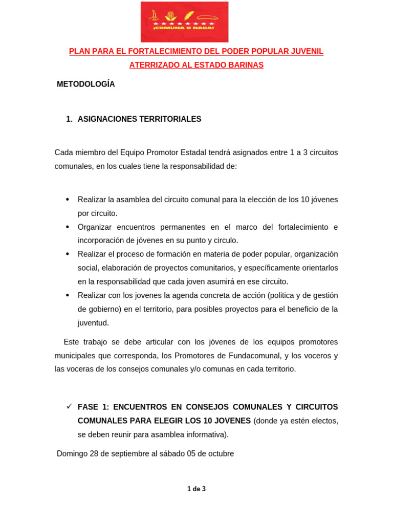 Plan de Fortalecimiento Del Poder Popular Juvenil Aterrizado Al | PDF ...