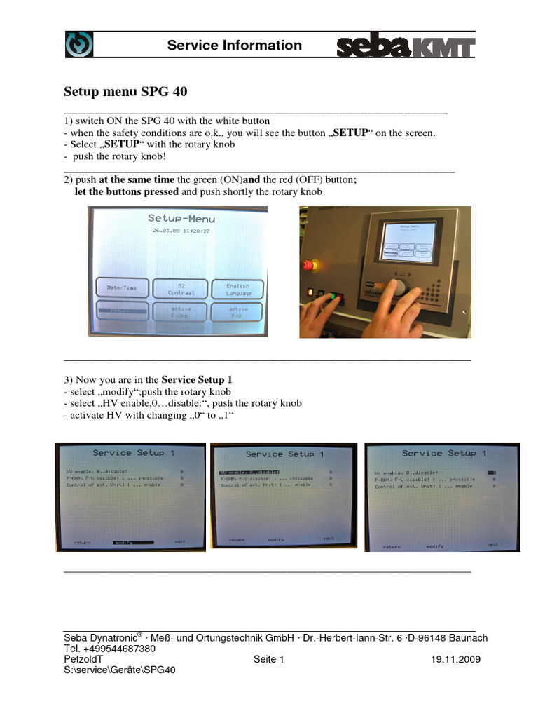 Setup Menu SPG 40 | PDF