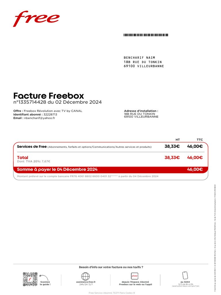 Facture Freebox de Décembre 2024 | PDF | Équipement de ...