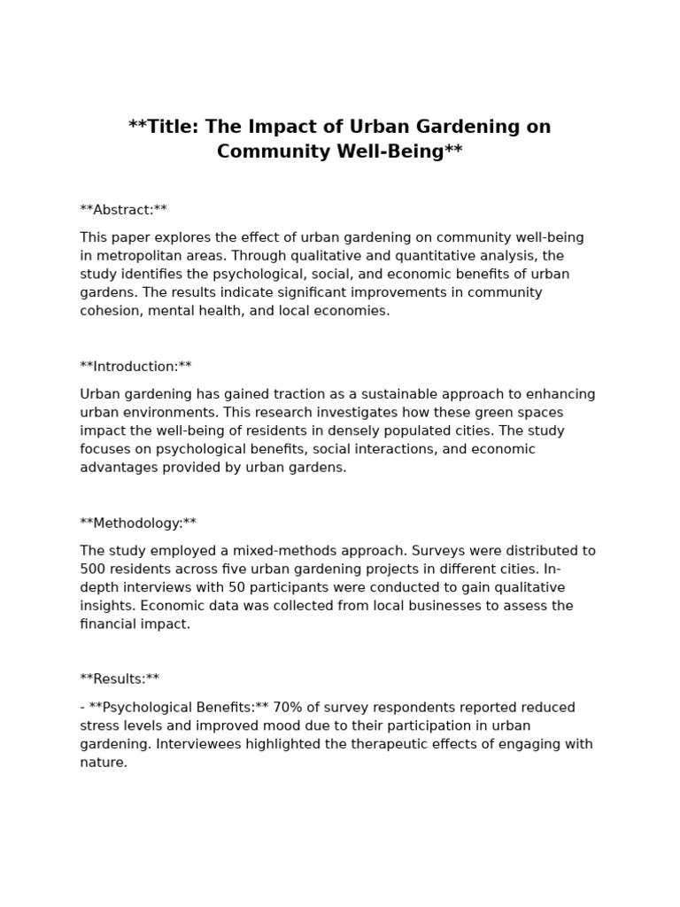 The Impact of Urban Gardening On Community Well-Being | PDF