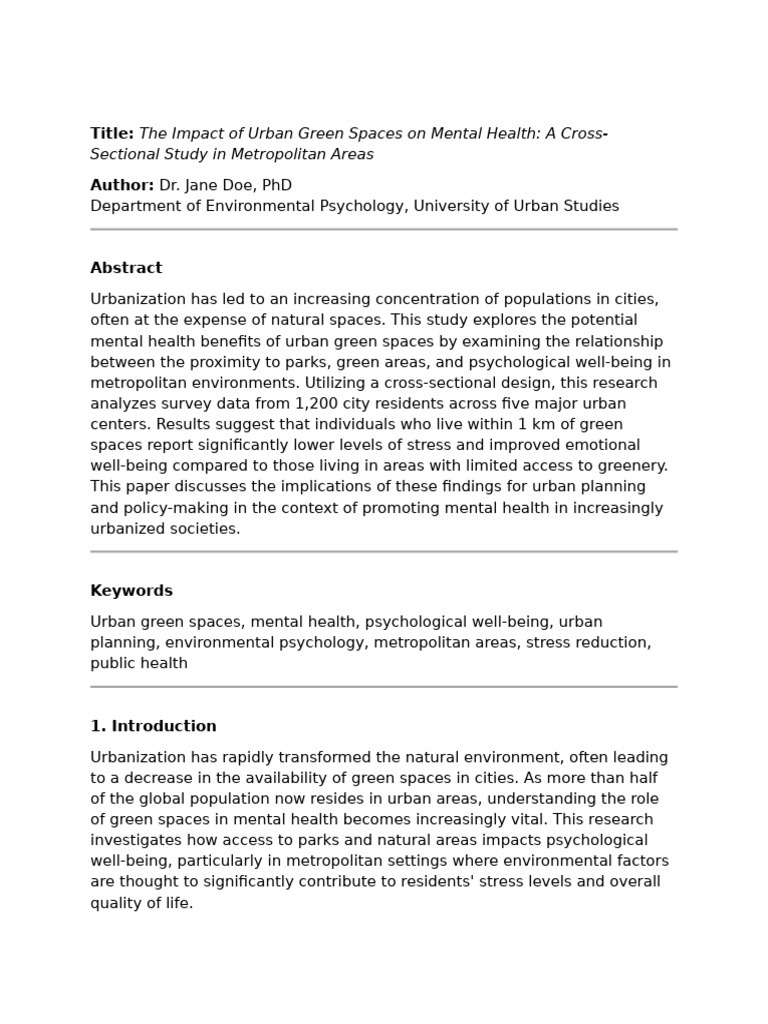 View of The Impact of Urban Green Spaces On Mental Health | PDF | Mental Health ...