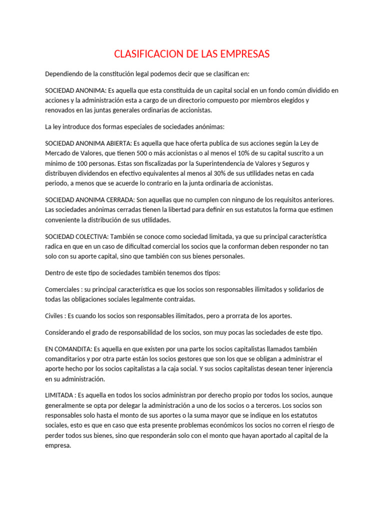 Tipos de Empresas y Clasificación | PDF | Business | Sociedad