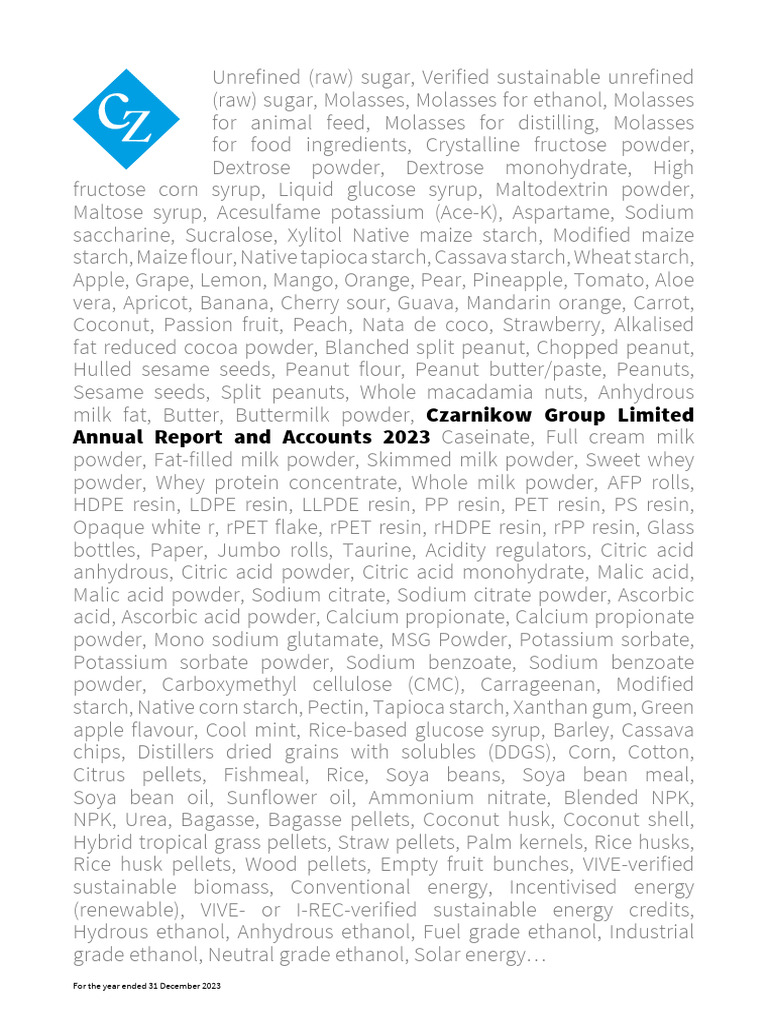 Czarnikow Group 2023 Annual Report | PDF | Starch | Supply Chain