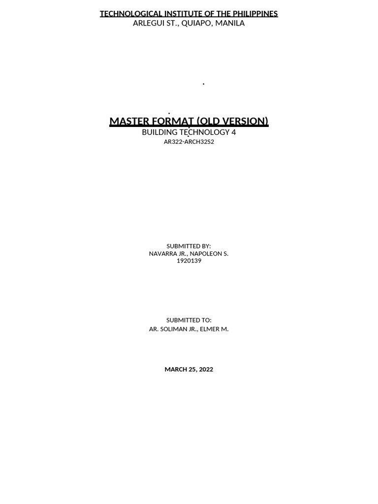 BT4 Masterformat | PDF