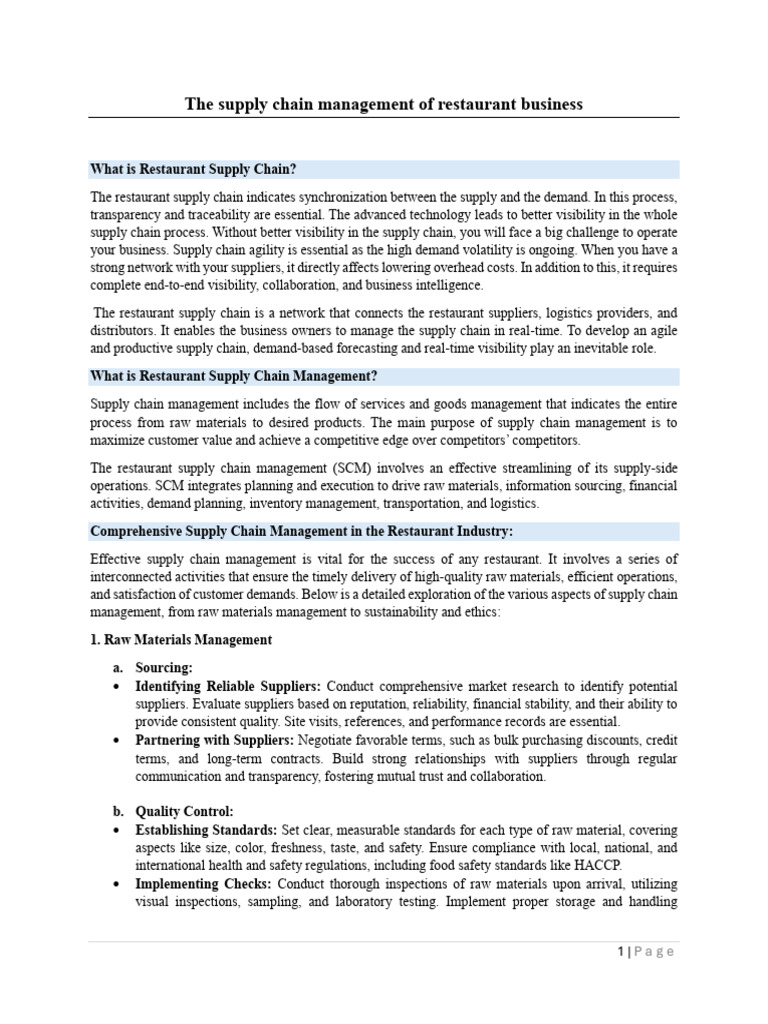 Restaurant Supply Chain Management Guide | PDF | Supply Chain | Supply ...