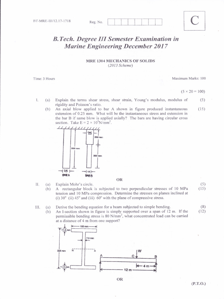 Mechanics of Solids Dec 2018 | PDF | Bending | Stress (Mechanics)