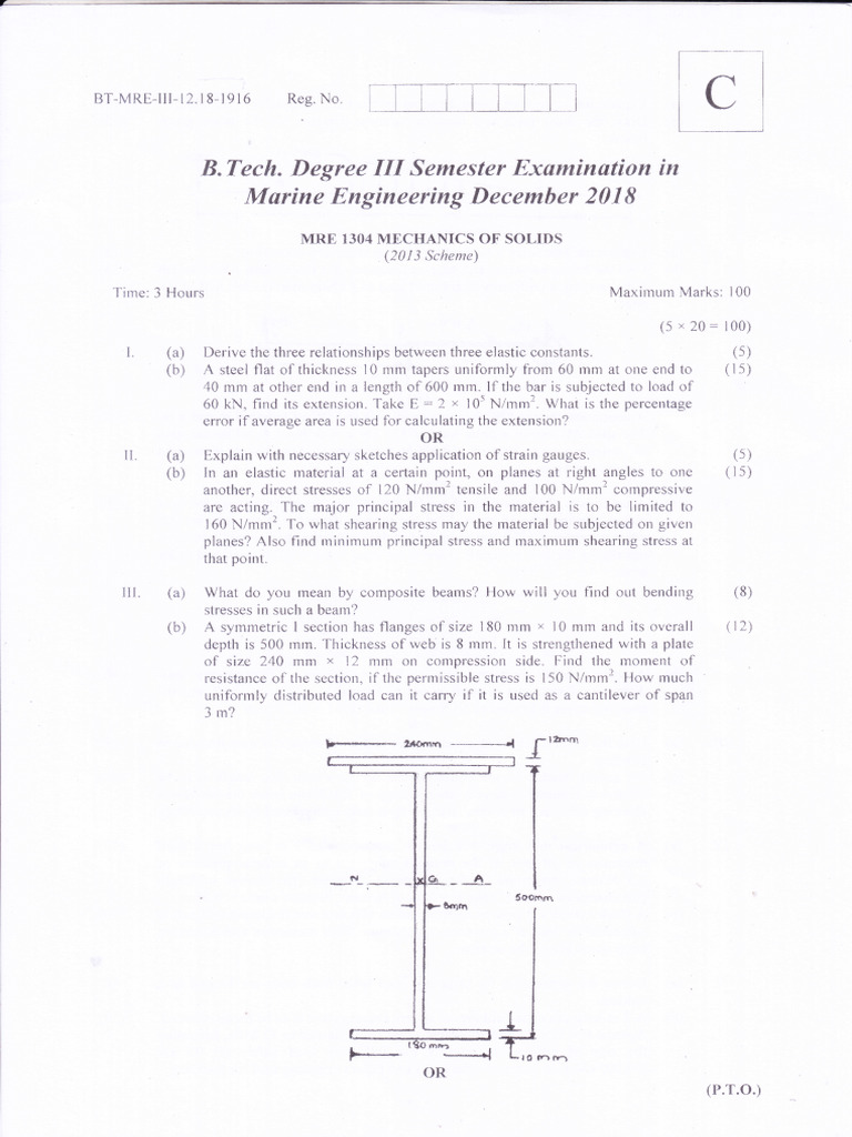 Mechanics of Solids Dec 2019 | PDF | Stress (Mechanics) | Bending