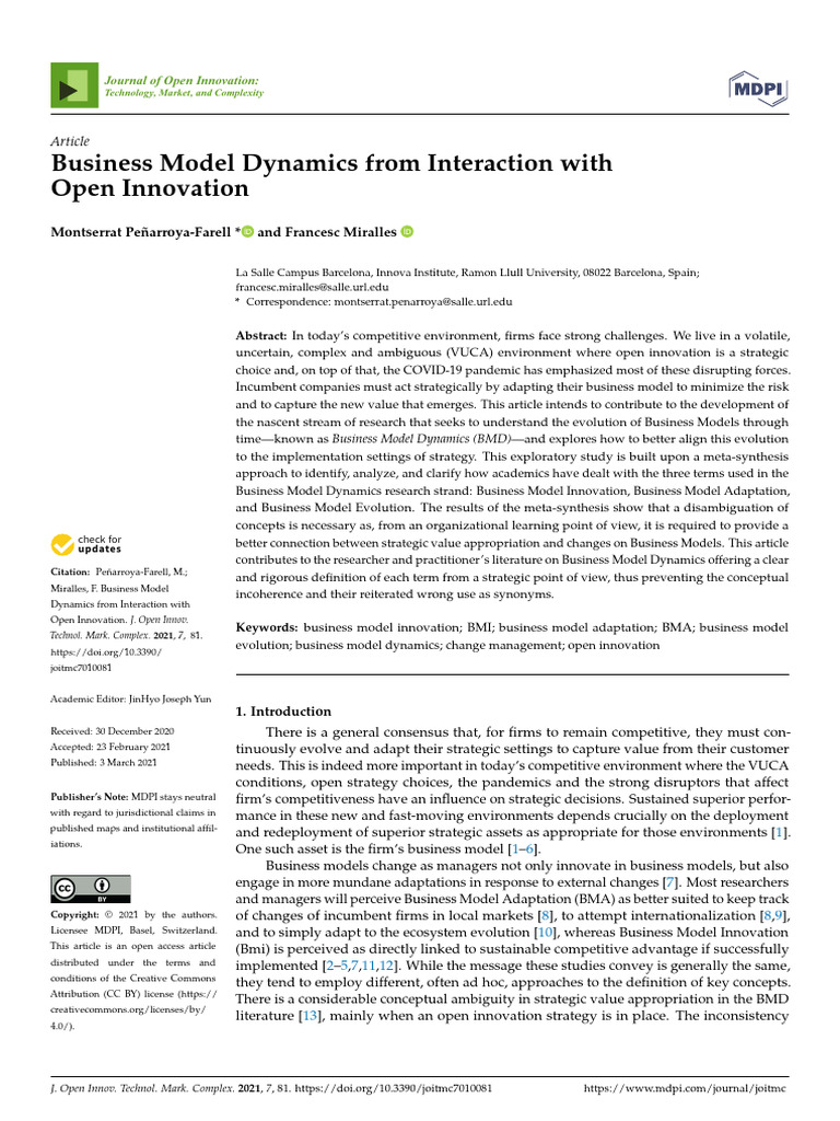 Business Model Dynamics From Intera 2021 Journal of Open Innovation ...