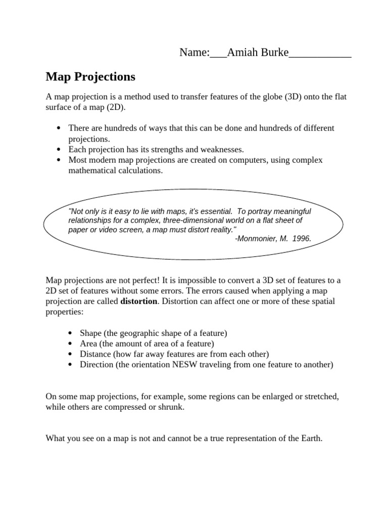 mapprojectionsworksheet PDF Map Graphic Design