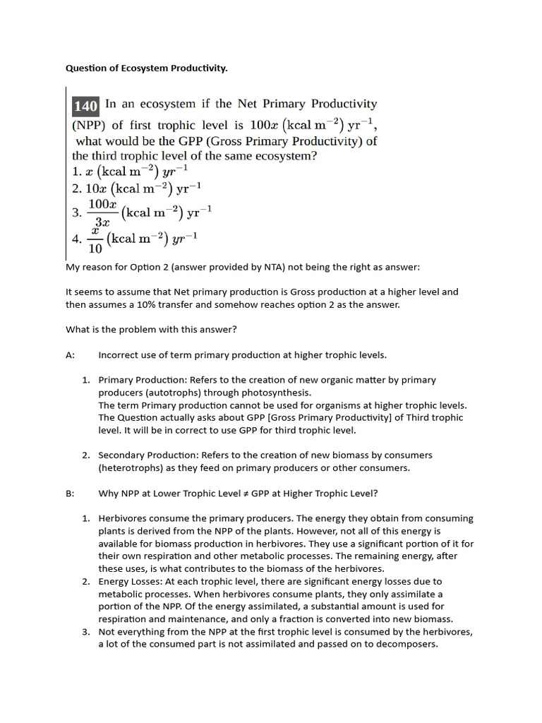Question On Ecosystem Productivity | PDF | Food Web | Nature