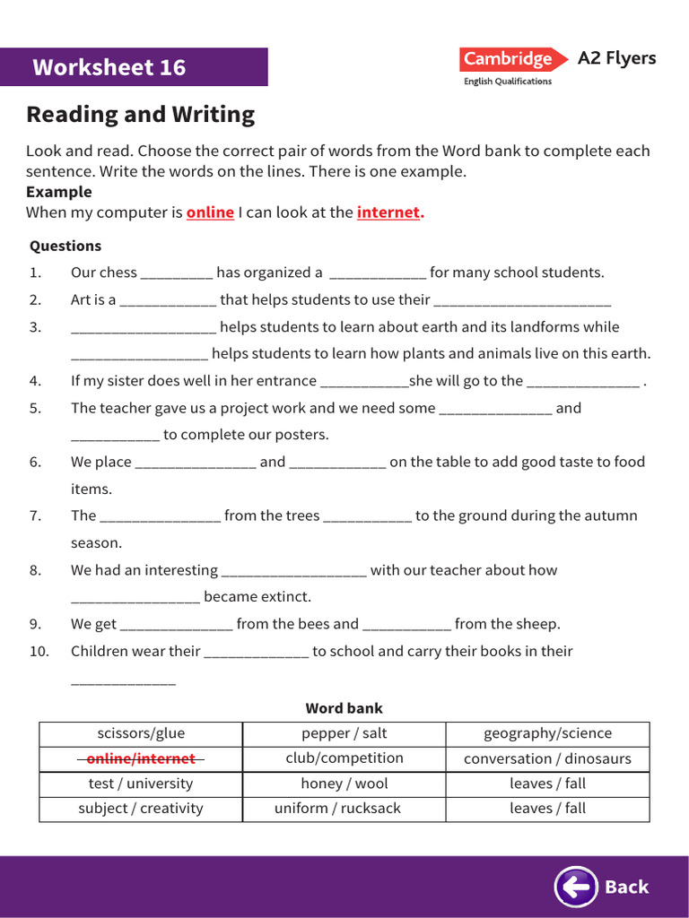 Reading and Writing Worksheet 16 | PDF