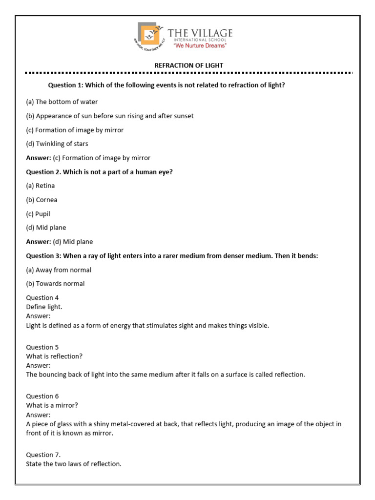 REFRACTION OF LIGHT | PDF | Eye | Optics