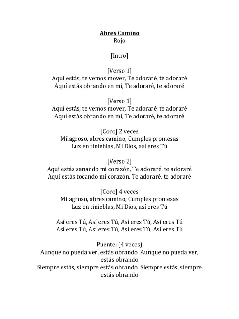 Abres Camino by Rojo - LETRA | PDF