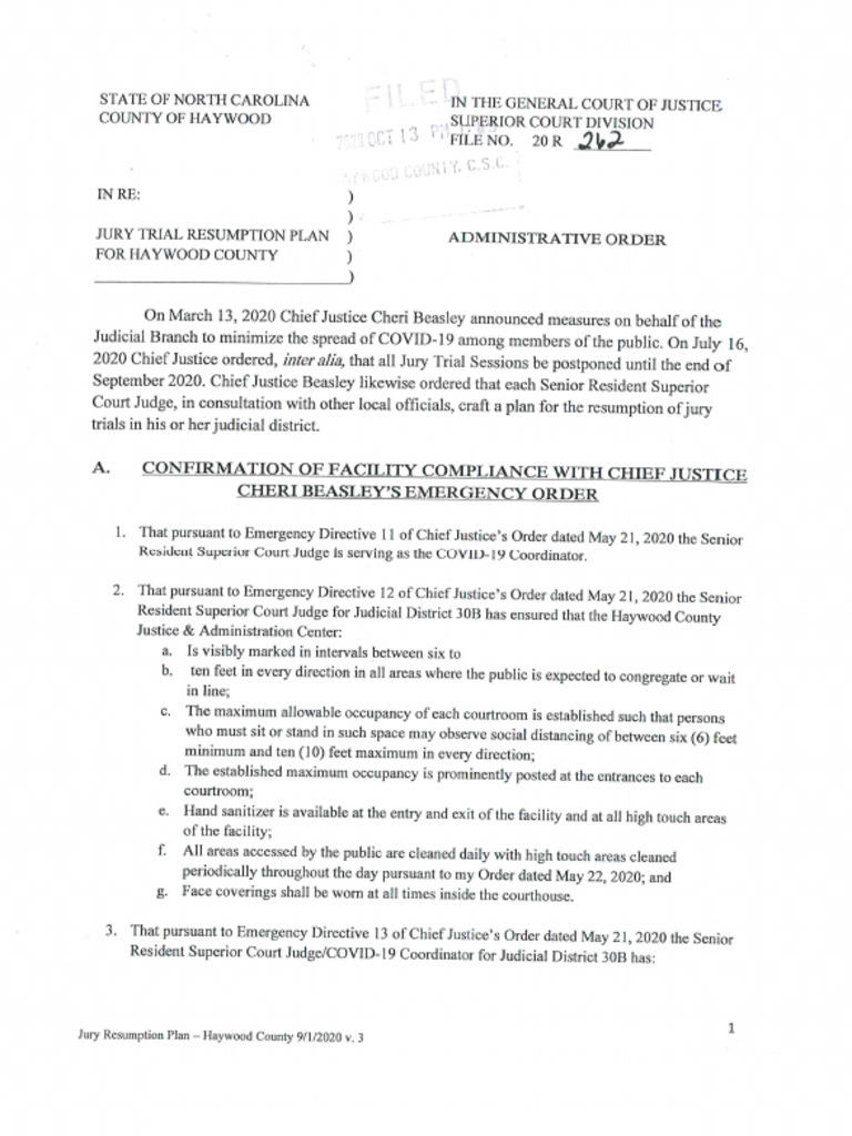 Haywood Jury Resumption Plan | PDF