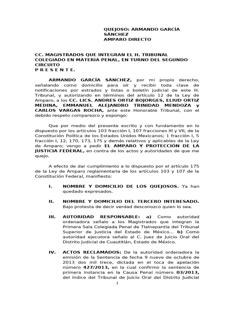 Amparo Directo. | PDF | Caso de ley | Debido al proceso