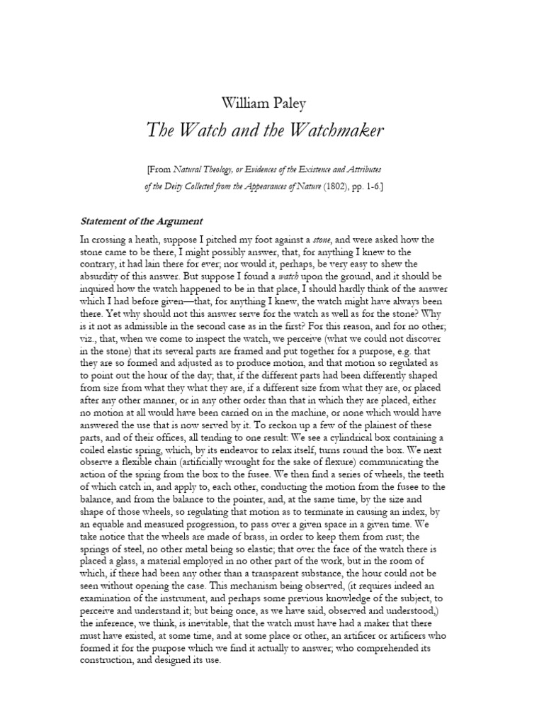 Paley's Watchmaker Analogy Explained | PDF