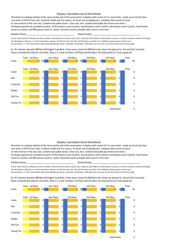 Display Calculation Worksheet | PDF | Chicken | Ornithology