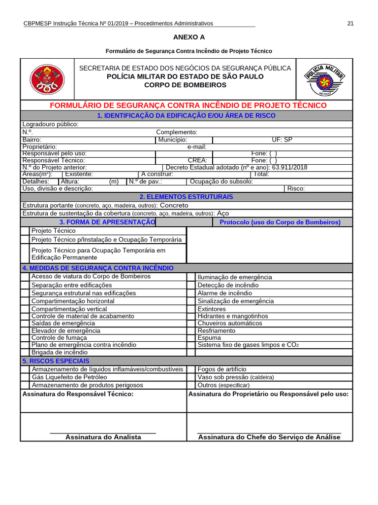 Formulário de Segurança Contra Incêndio | PDF