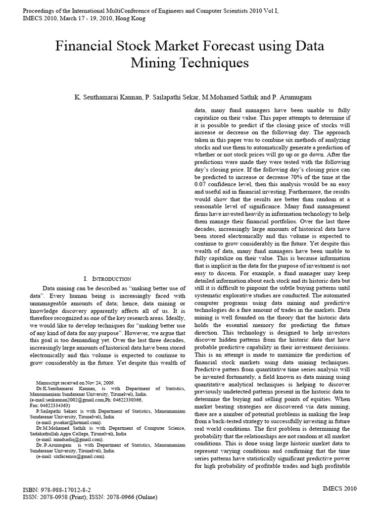 Stock Price Prediction Using Data Mining | PDF | Data | Market Trend