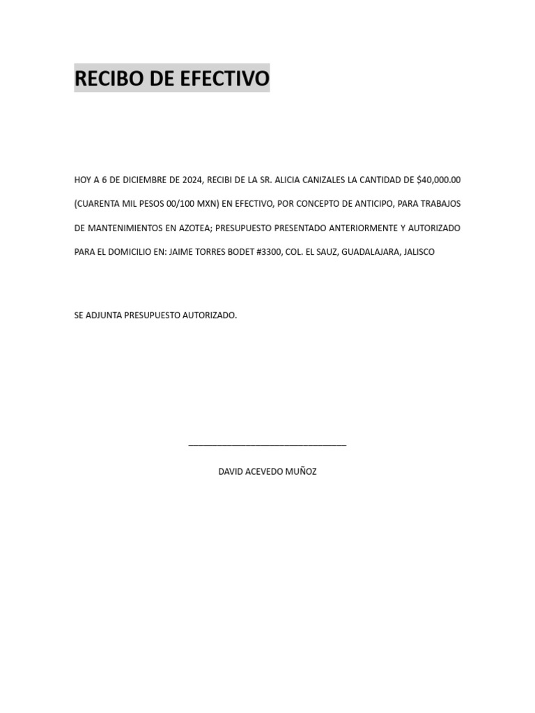 Recibo de Efectivo | PDF