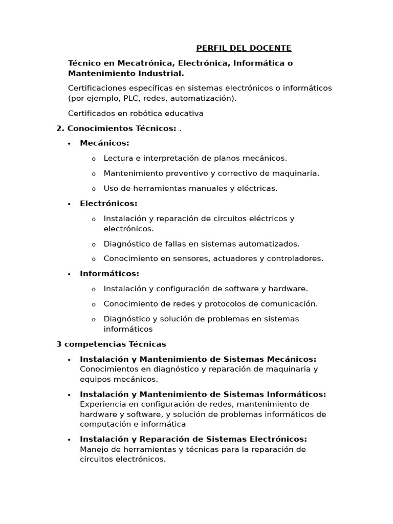 Perfil Docente en Mecatrónica y Electrónica | PDF